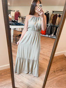 Tori Halter Neck Maxi Dress - Olive