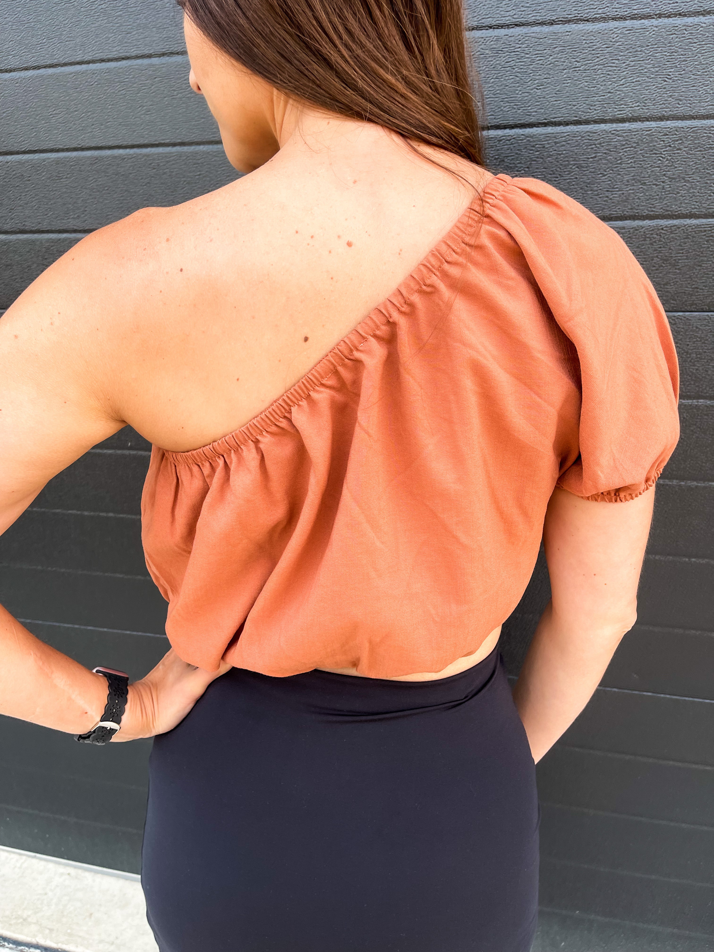 One Shoulder Crop Top - Dusty Apricot