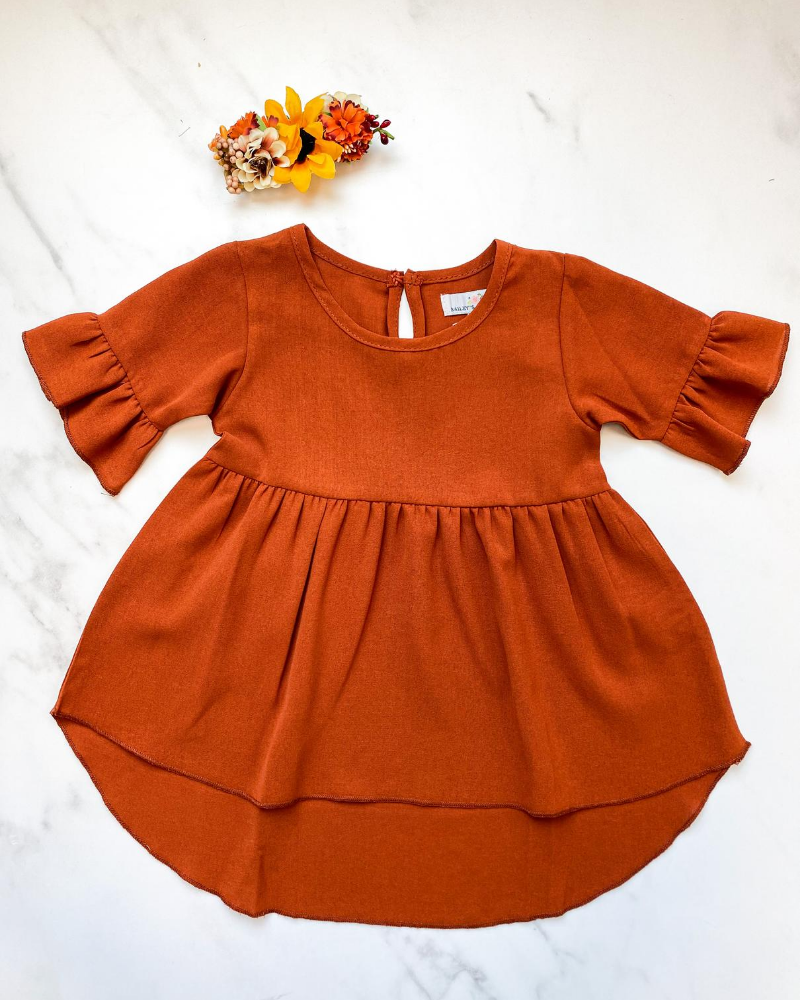 Ruffle Sleeve High-Low Dress - Cornucopia Orange