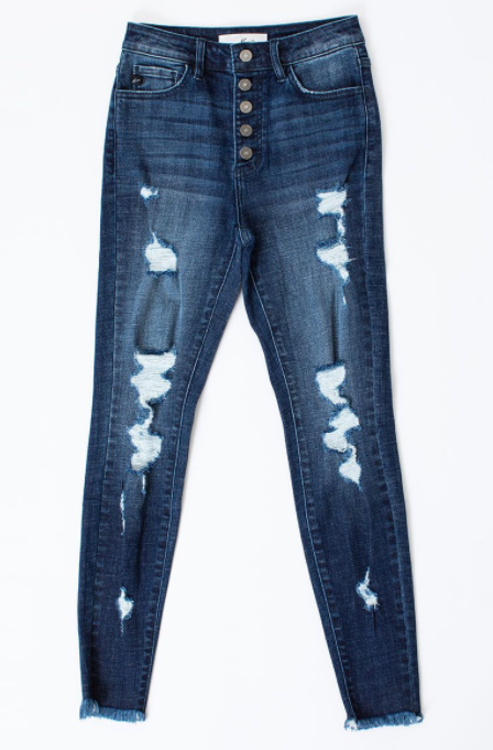 Maddie High Rise Distressed Skinny Jeans - Dark Wash