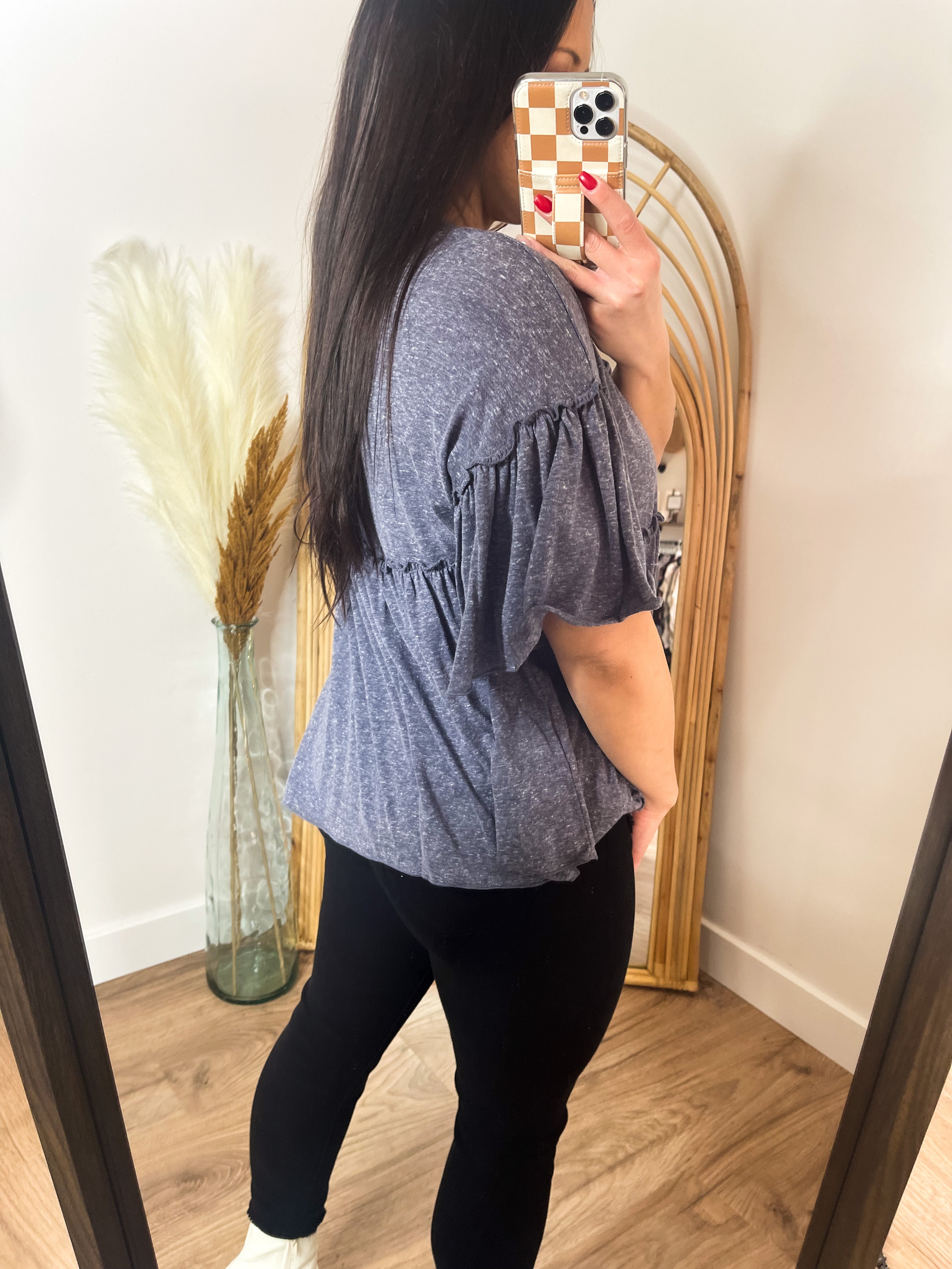 Ruffled Solid Babydoll Tunic Top