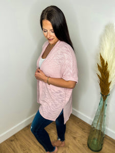 Short Dolman Sleeved Knit Cardigan - Light Pink
