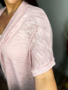 Short Dolman Sleeved Knit Cardigan - Light Pink