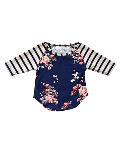 SLOAN FLORAL STRIPED SLEEVE TOP