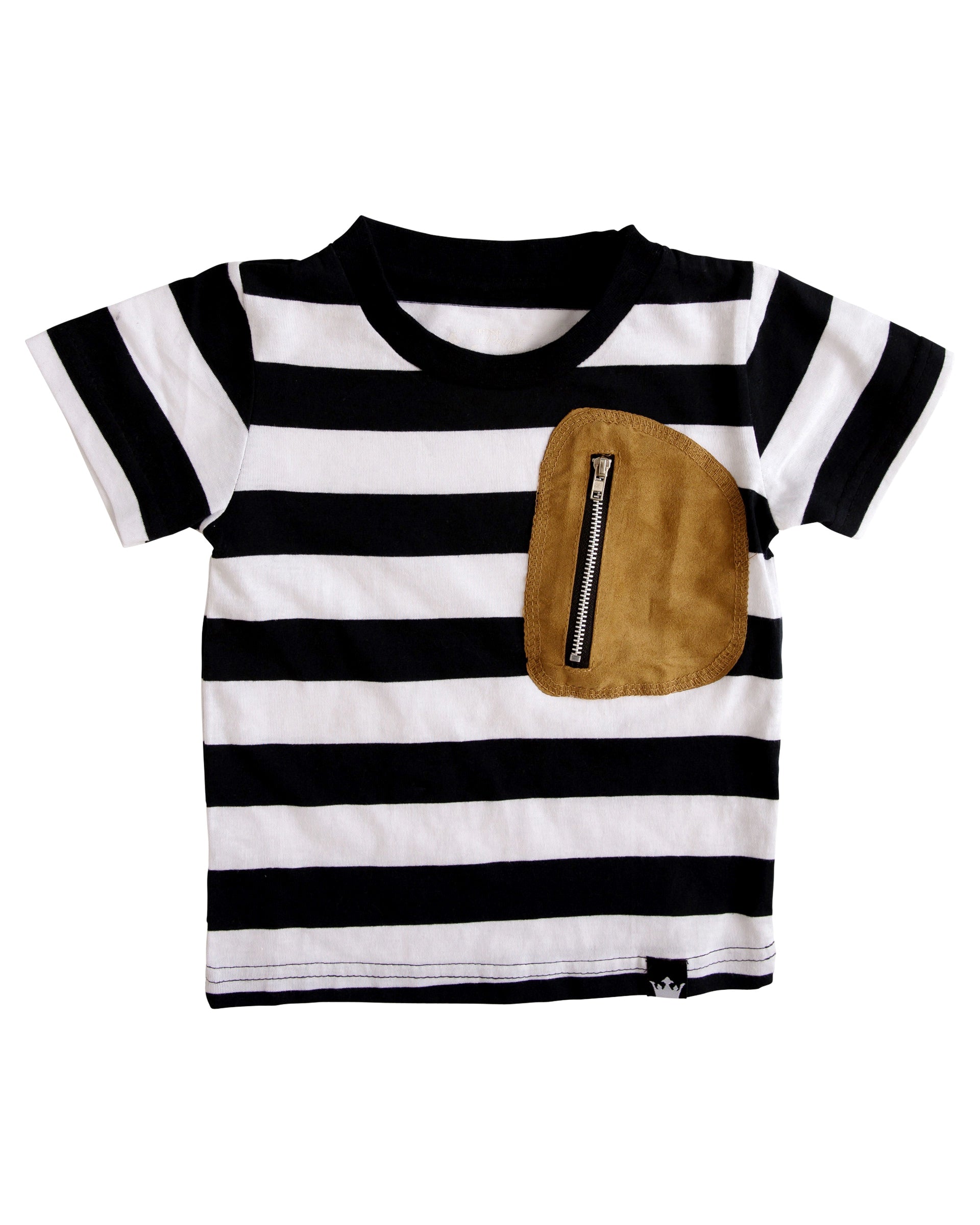 Black & White Stripe Vegan Suede Zipper Pocket Shirt