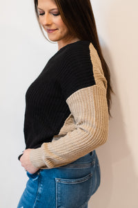 Tara Twist Back Color Block Sweater - Black/Tan