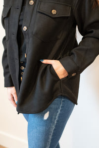 Fleece Oversized Shacket - Black