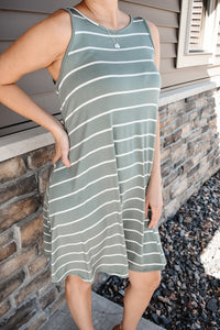 Beach Ready Stripe Sleeveless Dress - Sage