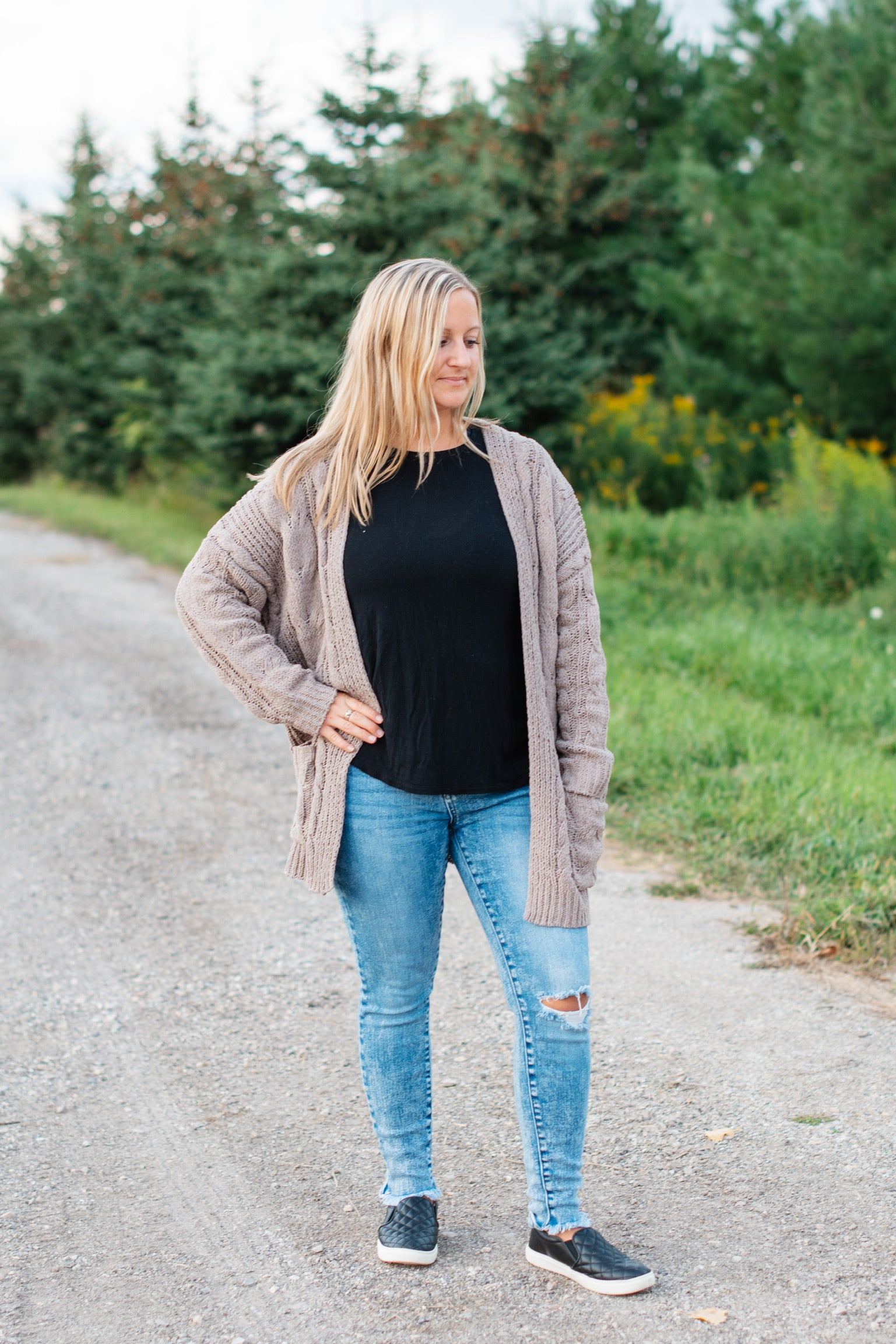 Chenille Cable Knit Cardigan - Truffle