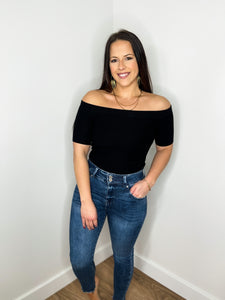 Ava Off shoulder Shaper Fit Bodysuit - Black