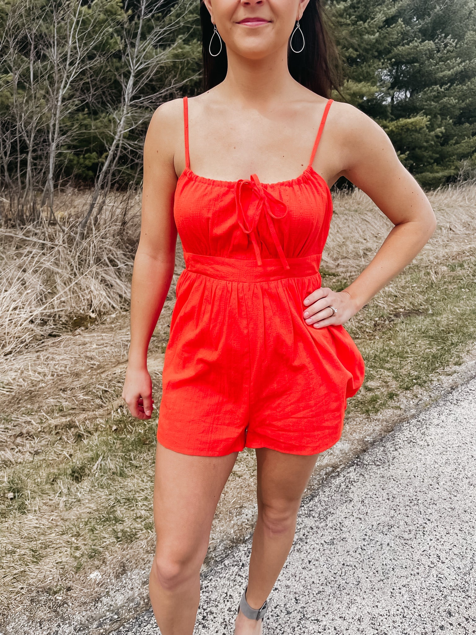 Kori Open Back Sleeveless Romper - Tomato Red