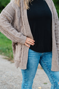Chenille Cable Knit Cardigan - Truffle