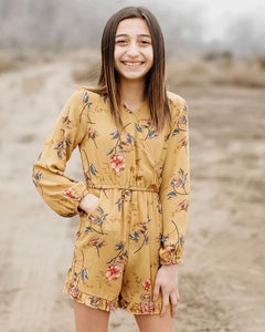 MARIE SHORTY ROMPER - MUSTARD FLORAL