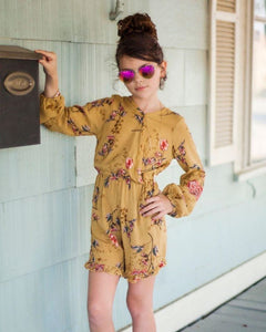 MARIE SHORTY ROMPER - MUSTARD FLORAL